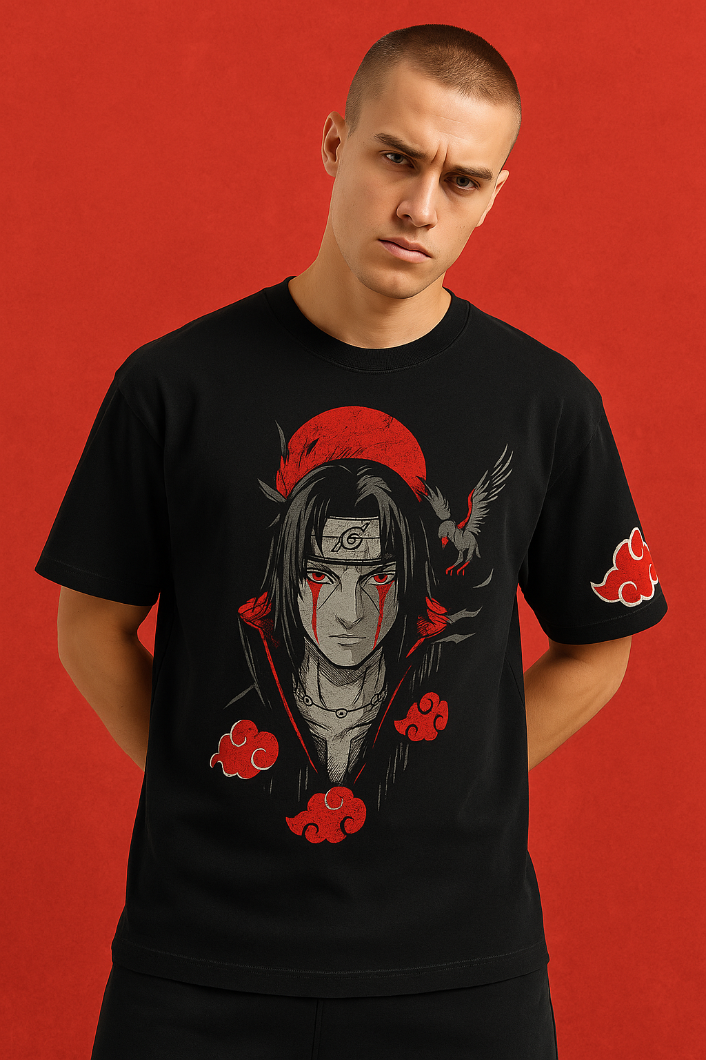 🔴 Level UP | تيشورت Itachi Uchiha – Akatsuki Mode (أنمي Naruto)